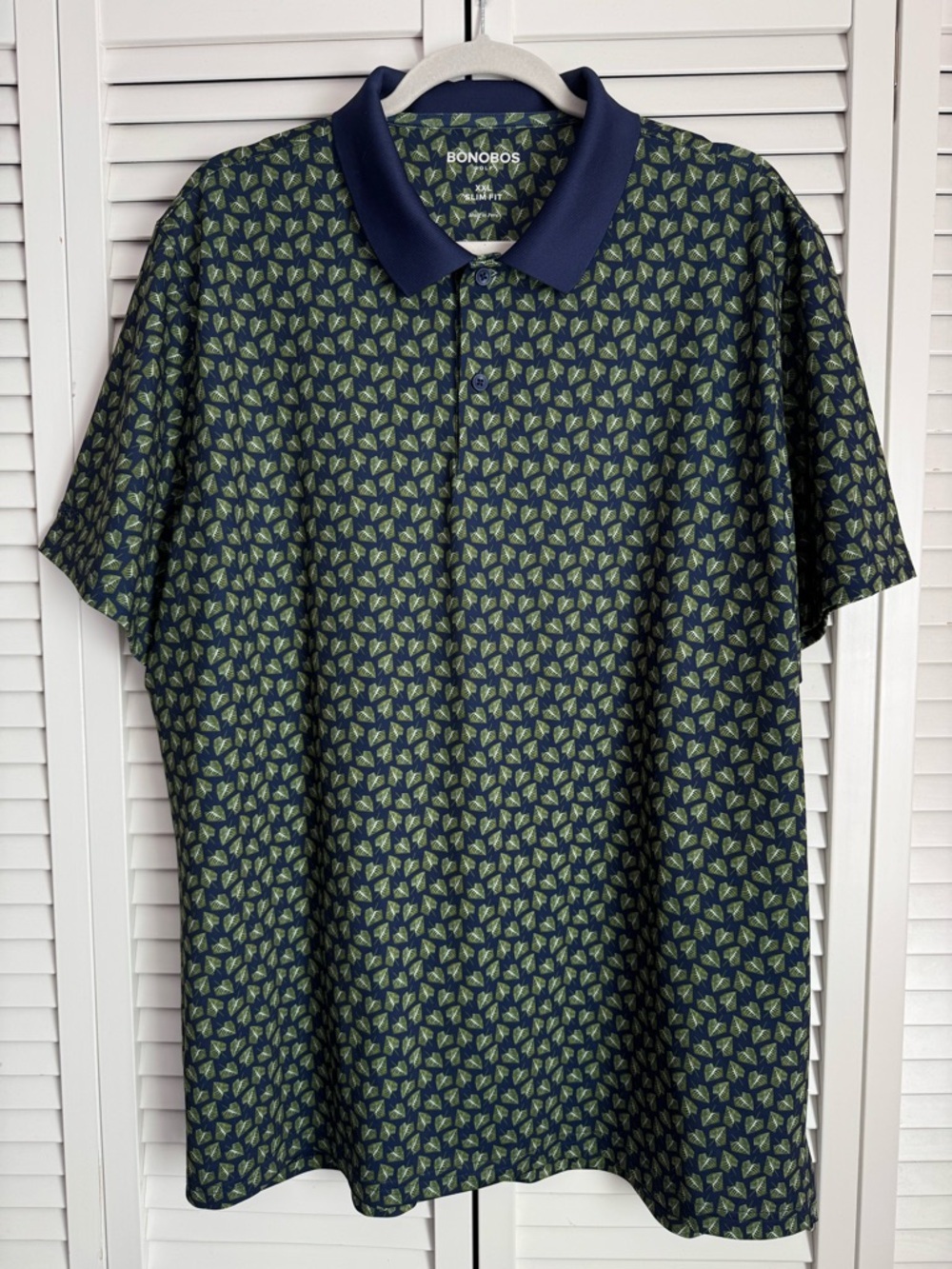 Bonobos Golf Men’s Polo Shirt Slim Fit Navy Green Leaf Print Short Sleeve XXL